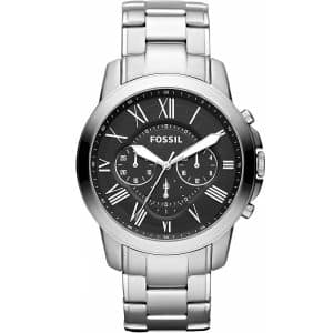 Fossil FS4736 Grant Silver reloj acero inoxidable plata fondo negro para caballero