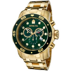 Invicta 0075 Pro Diver con oro de 18K maquina suiza reloj acero inoxidable dorado dial verde para hombre